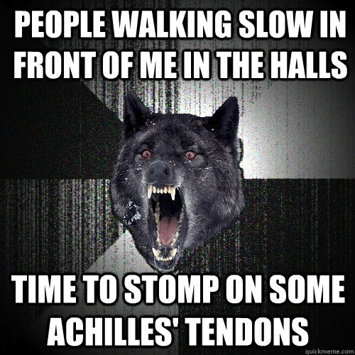 people walking slow in front of me in the halls Time to stomp on some Achilles' tendons - people walking slow in front of me in the halls Time to stomp on some Achilles' tendons  Insanity Wolf