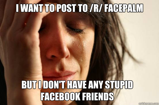 I want to post to /R/ Facepalm But I don't have any stupid facebook friends  First World Problems