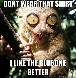 dont wear that shirt i like the blue one better  Peeping tom lemur