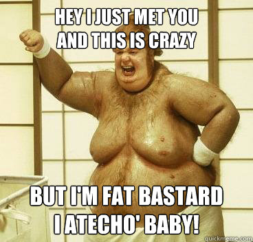 Hey I just met you
And this is crazy But I'm Fat Bastard
I atecho' BABY! - Hey I just met you
And this is crazy But I'm Fat Bastard
I atecho' BABY!  Fat Bastard