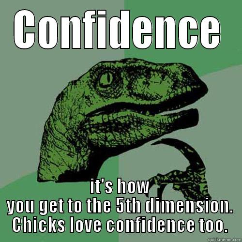 CONFIDENCE IT'S HOW YOU GET TO THE 5TH DIMENSION. CHICKS LOVE CONFIDENCE TOO. Philosoraptor