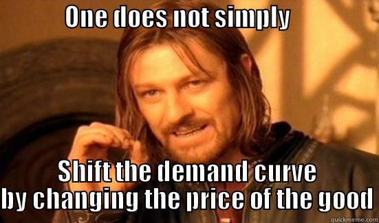              ONE DOES NOT SIMPLY                             SHIFT THE DEMAND CURVE BY CHANGING THE PRICE OF THE GOOD Boromir