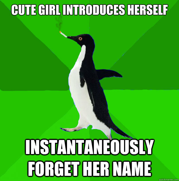 Cute girl introduces herself instantaneously forget her name  Stoner Penguin