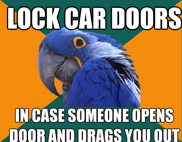 Lock car doors In case someone opens door and drags you out
  Paranoid Parrot