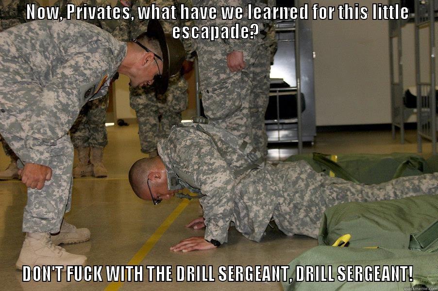 honest drill sergeant  - NOW, PRIVATES, WHAT HAVE WE LEARNED FOR THIS LITTLE ESCAPADE?  DON'T FUCK WITH THE DRILL SERGEANT, DRILL SERGEANT! Misc