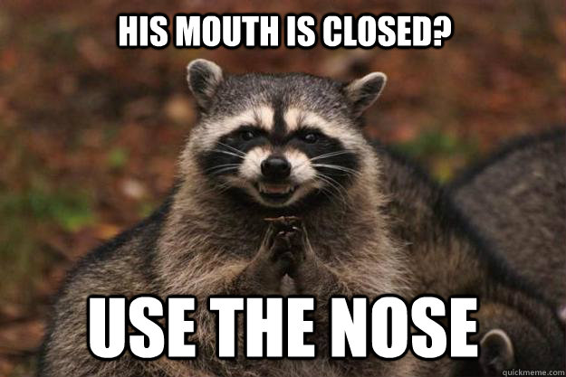 His mouth is closed? Use the Nose  Evil Plotting Raccoon