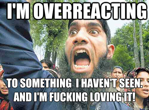 I'm Overreacting To something  I haven't seen.  And I'm fucking loving it!  