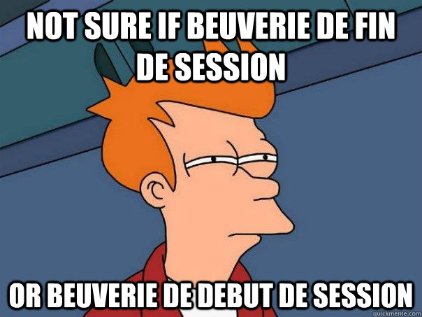not sure if beuverie de fin de session Or beuverie de debut de session  Futurama Fry