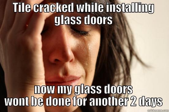 TILE CRACKED WHILE INSTALLING GLASS DOORS NOW MY GLASS DOORS WONT BE DONE FOR ANOTHER 2 DAYS First World Problems