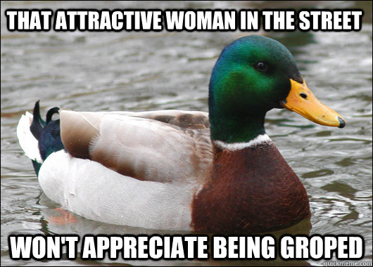 that attractive woman in the street won't appreciate being groped  Actual Advice Mallard
