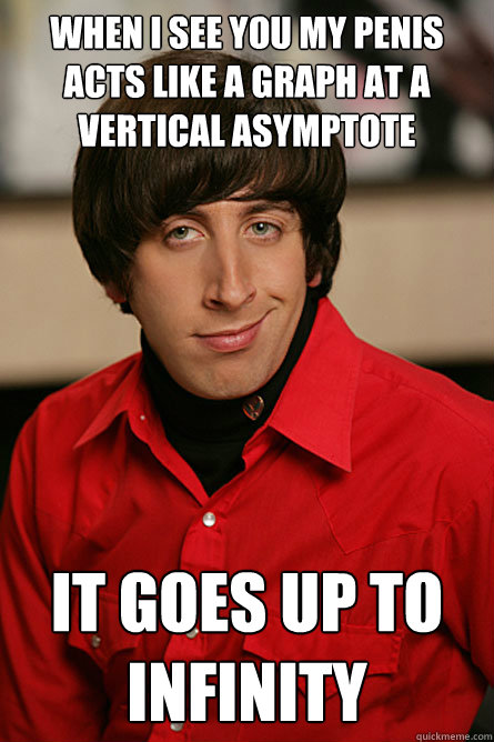 When I see you my penis acts like a graph at a vertical asymptote It goes up to infinity  Pickup Line Scientist