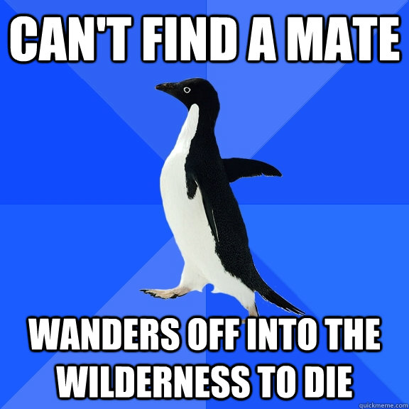 Can't find a mate wanders off into the wilderness to die  Socially Awkward Penguin