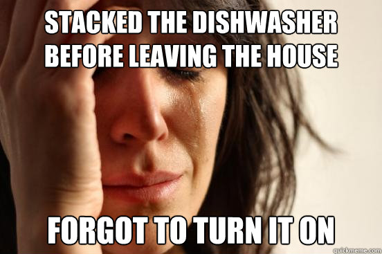 Stacked the dishwasher before leaving the house Forgot to turn it on  First World Problems