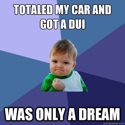 Totaled my car and got a dui Was only a dream  Success Kid