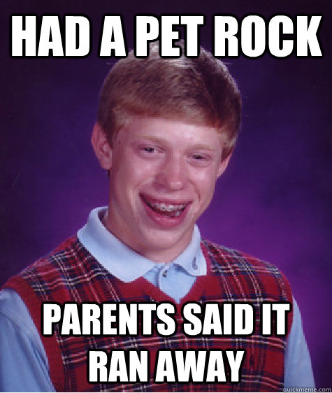 had a pet rock parents said it ran away  Bad Luck Brian