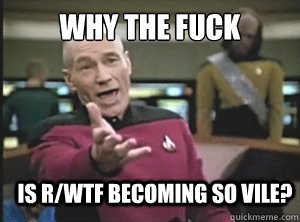 why the fuck is r/wtf becoming so vile?  Annoyed Picard