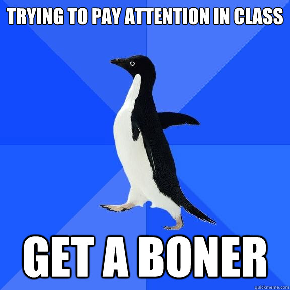 Trying to pay attention in class Get a boner  Socially Awkward Penguin