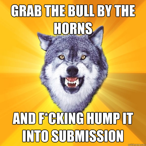 grab the bull by the horns  and f*cking hump it into submission  Courage Wolf