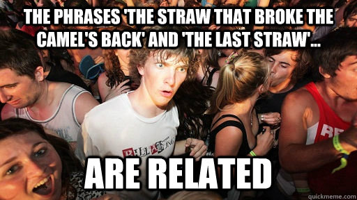 The phrases 'The straw that broke the camel's back' and 'the last straw'... are related  Sudden Clarity Clarence