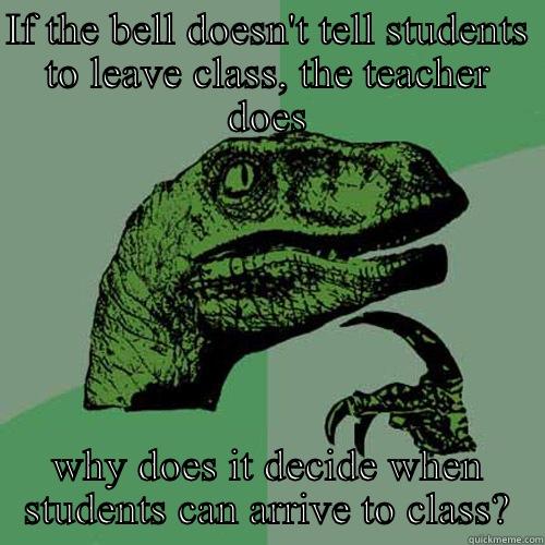 IF THE BELL DOESN'T TELL STUDENTS TO LEAVE CLASS, THE TEACHER DOES WHY DOES IT DECIDE WHEN STUDENTS CAN ARRIVE TO CLASS? Philosoraptor