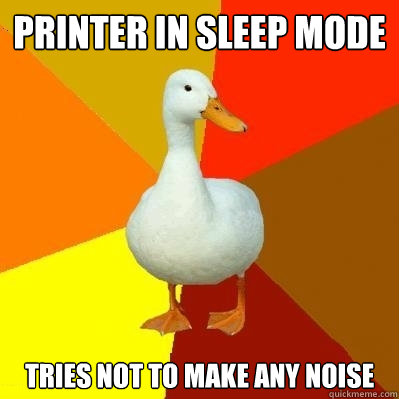 Printer in sleep mode Tries not to make any noise  Tech Impaired Duck