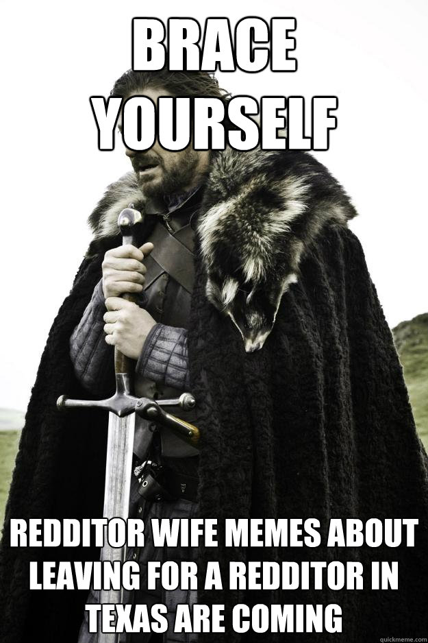 Brace yourself Redditor wife memes about leaving for a redditor in texas are coming  Winter is coming