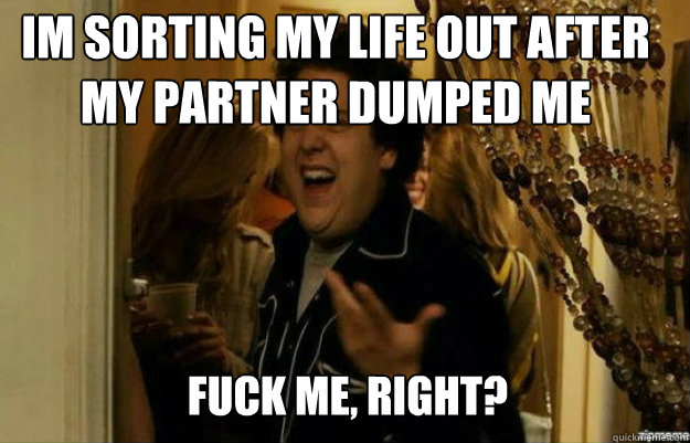 im sorting my life out after my partner dumped me FUCK ME, RIGHT?  fuck me right