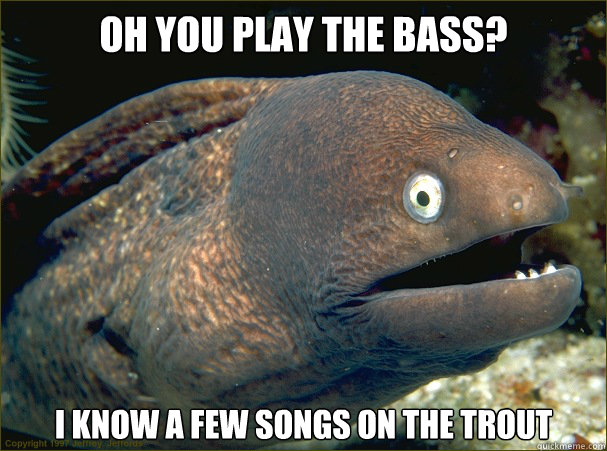 Oh you play the bass? I know a few songs on the trout  Bad Joke Eel