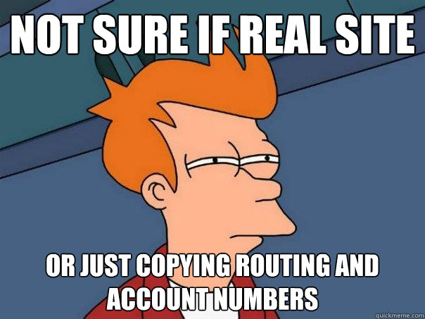 Not sure if real site or just copying routing and account numbers  Futurama Fry