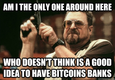 Am I the only one around here Who doesn't think is a good idea to have bitcoins banks - Am I the only one around here Who doesn't think is a good idea to have bitcoins banks  Am I the only one