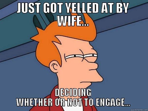 JUST GOT YELLED AT BY WIFE... DECIDING WHETHER OR NOT TO ENGAGE... Futurama Fry
