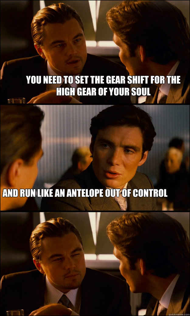 you need to set the gear shift for the high gear of your soul And Run Like an Antelope Out of Control - you need to set the gear shift for the high gear of your soul And Run Like an Antelope Out of Control  Inception