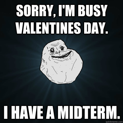 Sorry, I'm busy valentines day. I have a midterm.  Forever Alone