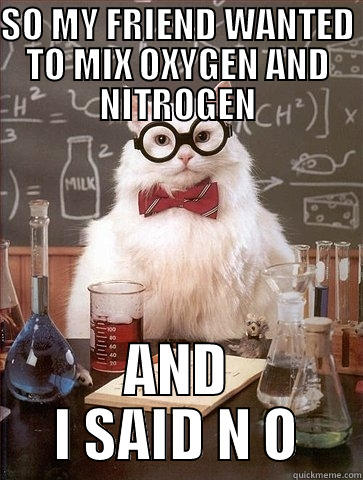 SO MY FRIEND WANTED TO MIX OXYGEN AND NITROGEN AND I SAID N O Chemistry Cat