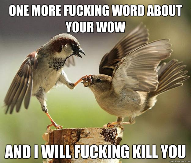 one more fucking word about your wow  and i will fucking kill you  