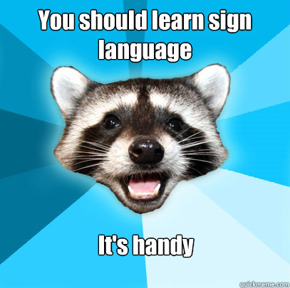 You should learn sign language It's handy  Lame Pun Coon