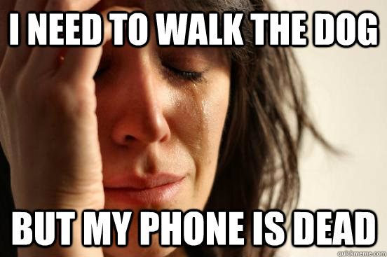 I need to walk the dog but my phone is dead  First World Problems