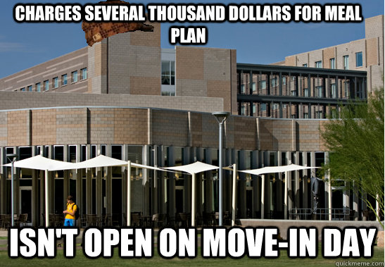 charges several thousand dollars for meal plan isn't open on move-in day - charges several thousand dollars for meal plan isn't open on move-in day  Scumbag Barrett