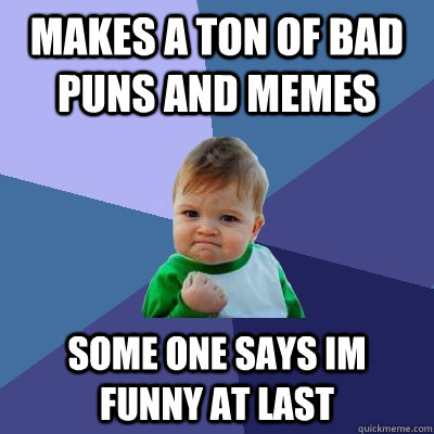 makes a ton of bad puns and memes some one says im funny at last - makes a ton of bad puns and memes some one says im funny at last  Success Kid