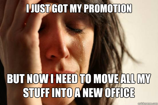 i just got my promotion but now i need to move all my stuff into a new office  First World Problems