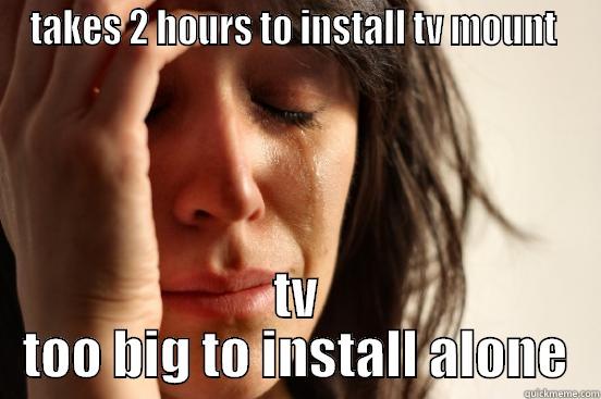 TAKES 2 HOURS TO INSTALL TV MOUNT  TV TOO BIG TO INSTALL ALONE First World Problems