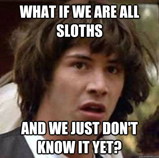what if we are all sloths and we just don't know it yet?  keeanu reeves