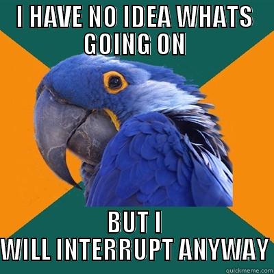 I HAVE NO IDEA WHATS GOING ON BUT I WILL INTERRUPT ANYWAY Paranoid Parrot