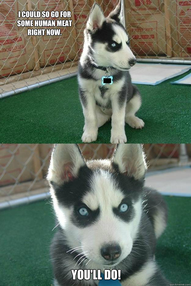 I could so go for some human meat right now. You'll do!  Insanity puppy