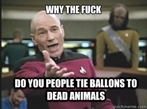 why the fuck do you people tie ballons to dead animals  Annoyed Picard