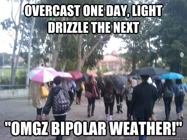 Overcast one day, light drizzle the next 