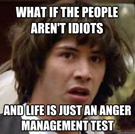 What if the people aren't idiots and life is just an anger management test - What if the people aren't idiots and life is just an anger management test  conspiracy keanu