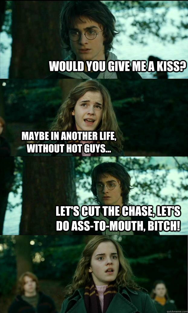 Would you give me a kiss? Maybe in another life, without hot guys... Let's cut the chase, let's do ASS-TO-MOUTH, bitch!  Horny Harry