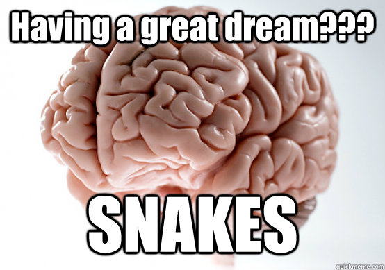 Having a great dream??? SNAKES  Scumbag Brain make you late to work