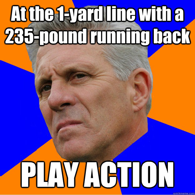 At the 1-yard line with a 235-pound running back PLAY ACTION  Uninformed Zook